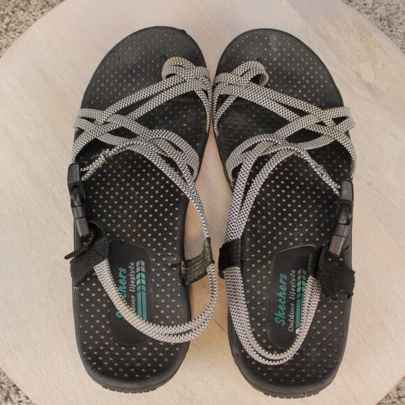 Skechers Sport Sandals Adjustable Outdoor Womens 8 Black Gray - Picture 8 of 11